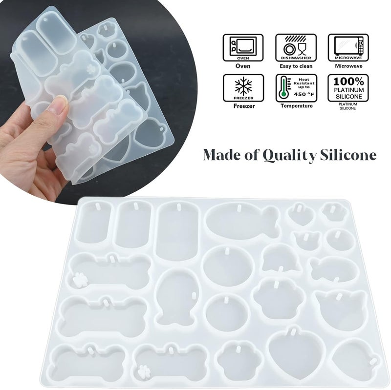 Actvty Pet Tag Resin Mold Silicone, Dog Tag Molds for Resin, Dog Bone Cat Shaped Keychain Silicone Resin Molds with 15Pcs Keychains DIY Crafts Making Tag Charm Pendant - Image 4